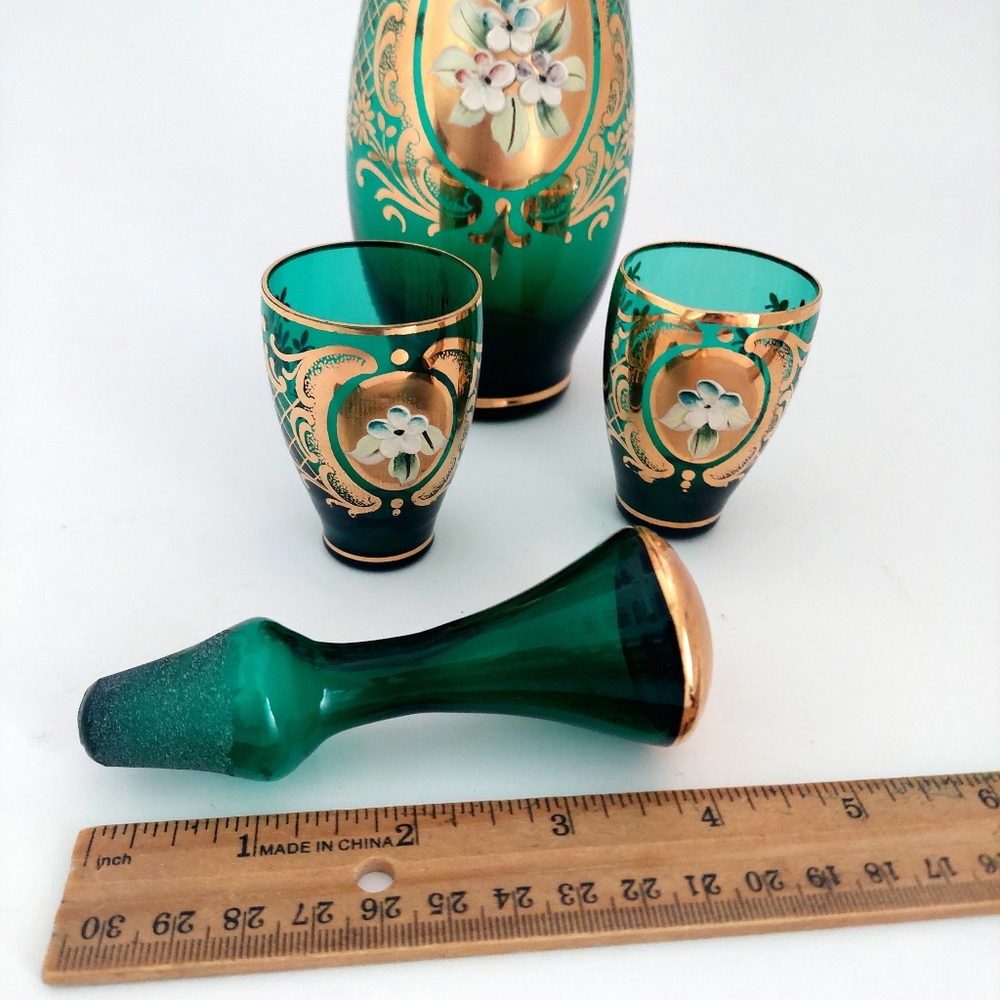 Murano Glass Art Decanter Set Mid Century Liqueur Bar Cart Display - Picture 9 of 11